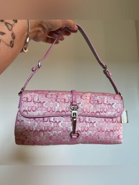 Y2K 2006 Coach Hampton Pink Silver Shimmer Optic Lurex Signature C Mini Bag RARE